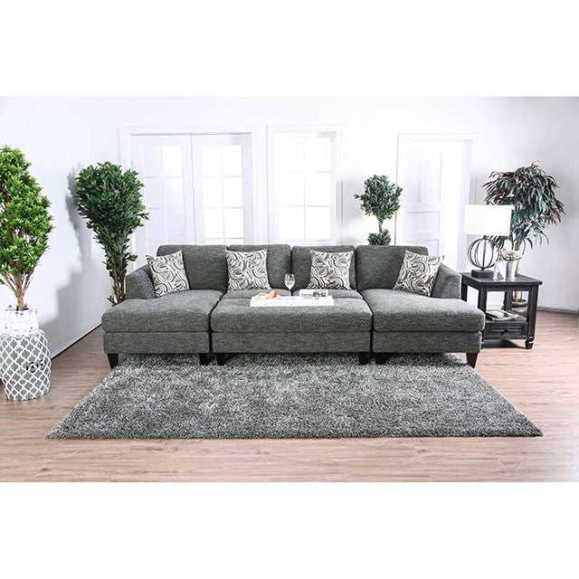 Lowry Gray Sectional & Ottoman - Ornate Home