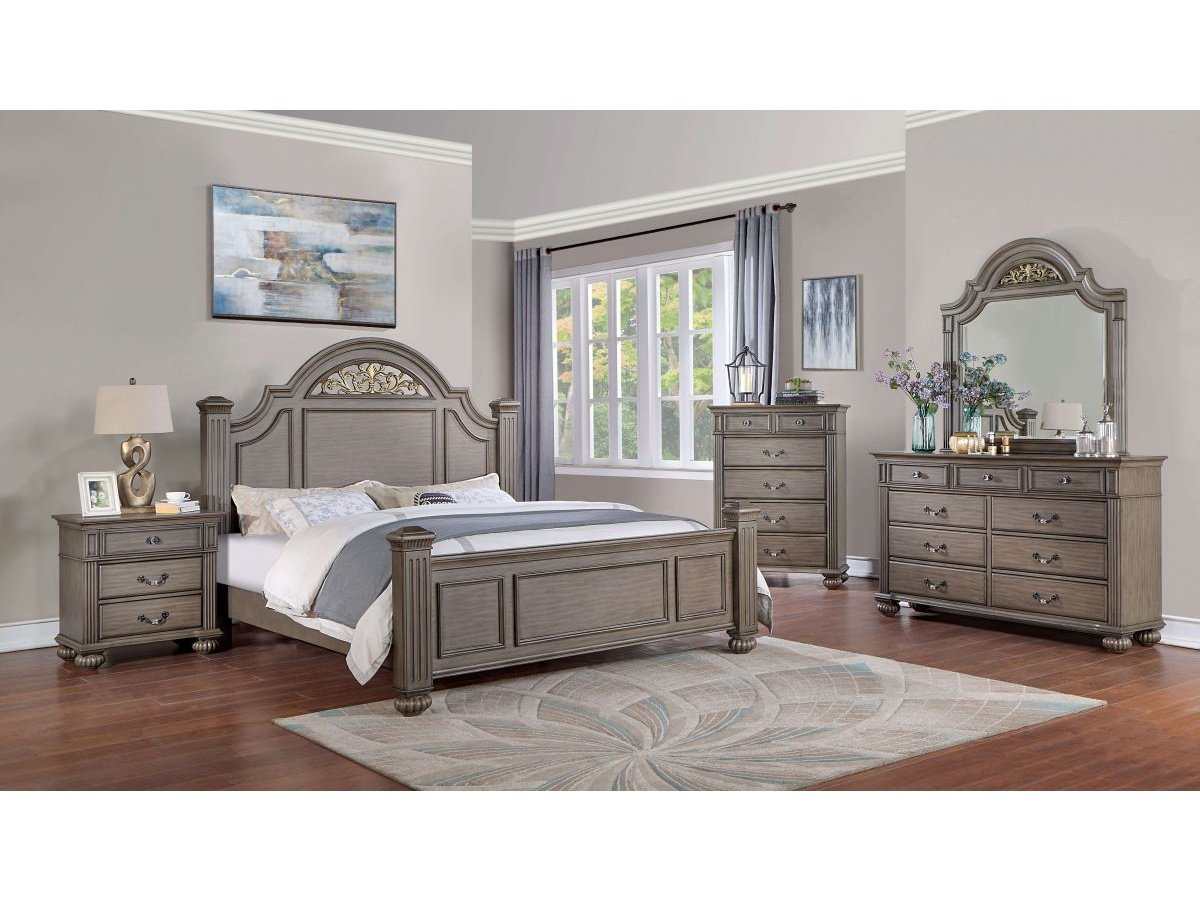 Syracuse Gray E. King 5pc Bedroom Set w/ 2 Nightstands - Ornate Home