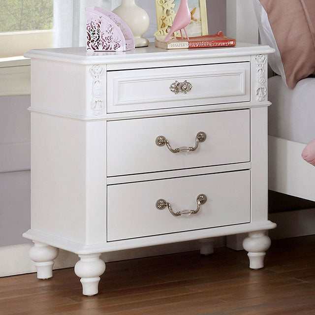 Belva White Nightstand w/ USB Outlet - Ornate Home