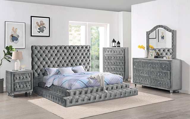 Stefania Gray Eastern King Bed - Ornate Home