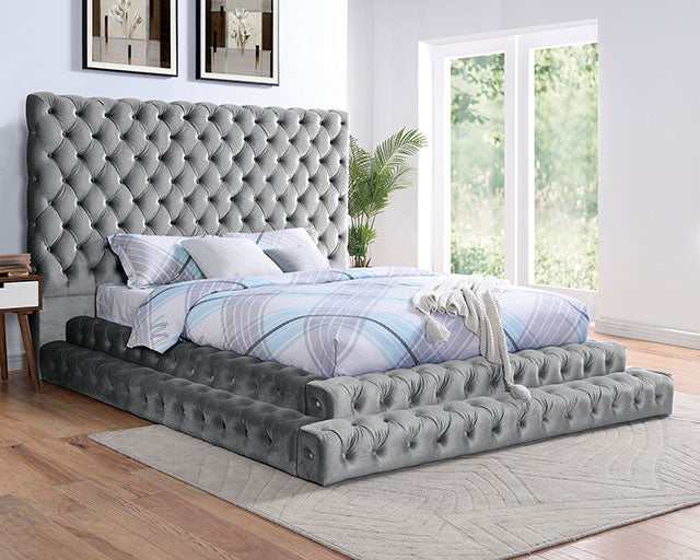 Stefania Gray Eastern King Bed - Ornate Home