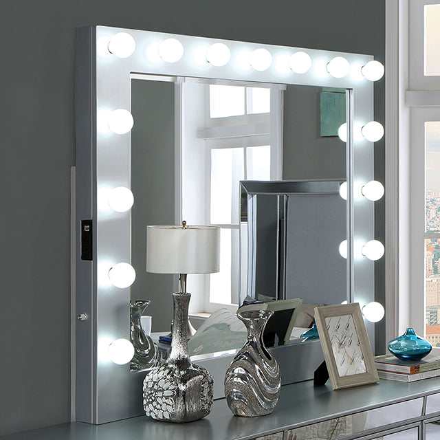 Belladonna Silver Mirror w/ USB, Power, Light - Ornate Home