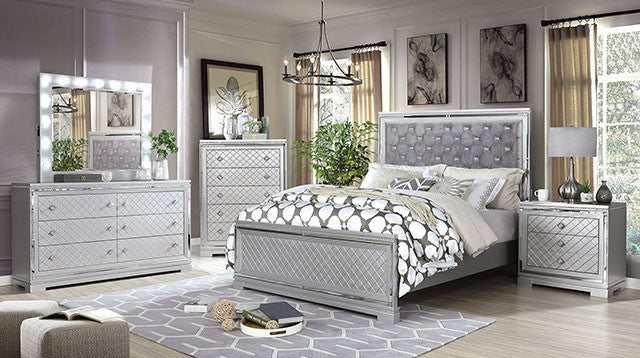 Belleterre - Gray/Silver & Mirrored - Queen Panel Bed - Ornate Home