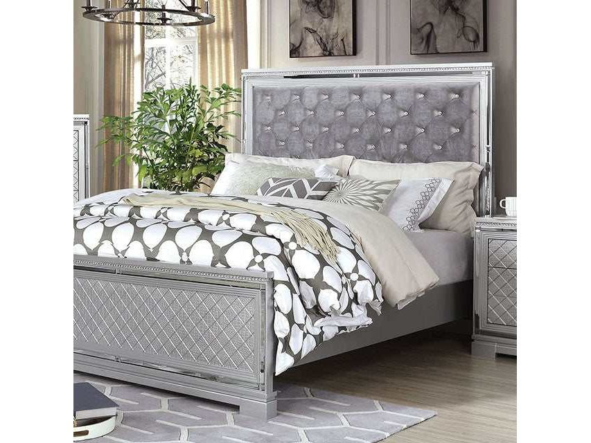 Belleterre Gray/Silver & Mirrored Queen Panel Bed - Ornate Home