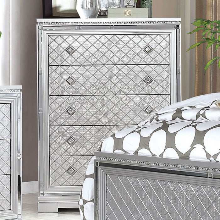 Belleterre Gray/Silver & Mirrored 5pc Queen Panel Bedroom Set - Ornate Home