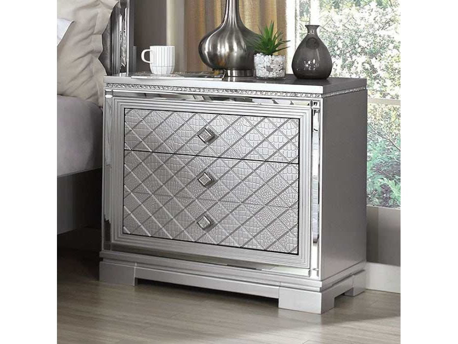 Belleterre Gray/Silver & Mirrored Nightstand - Ornate Home