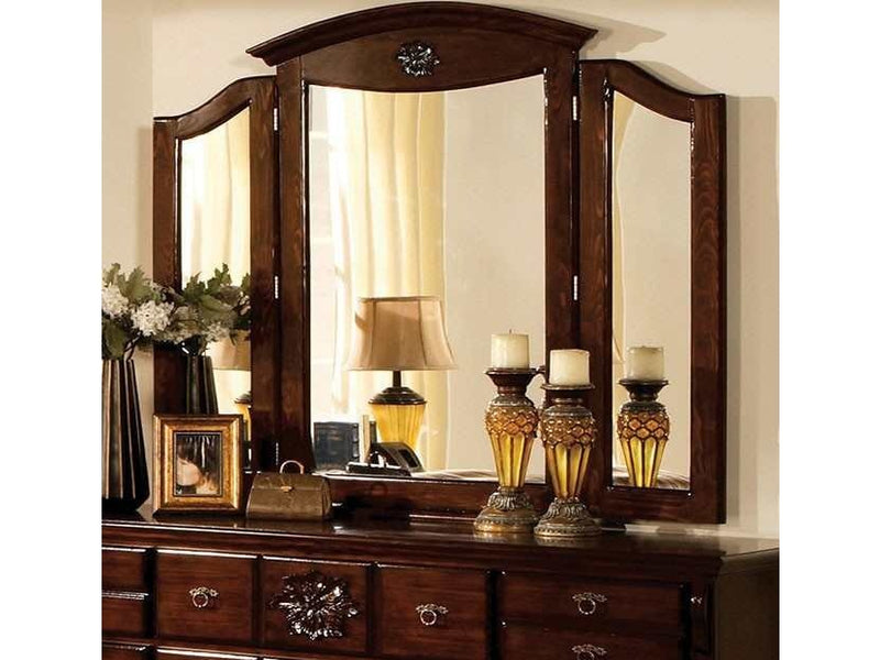 Tuscan Glossy Dark Pine Tri-Fold Mirror - Ornate Home