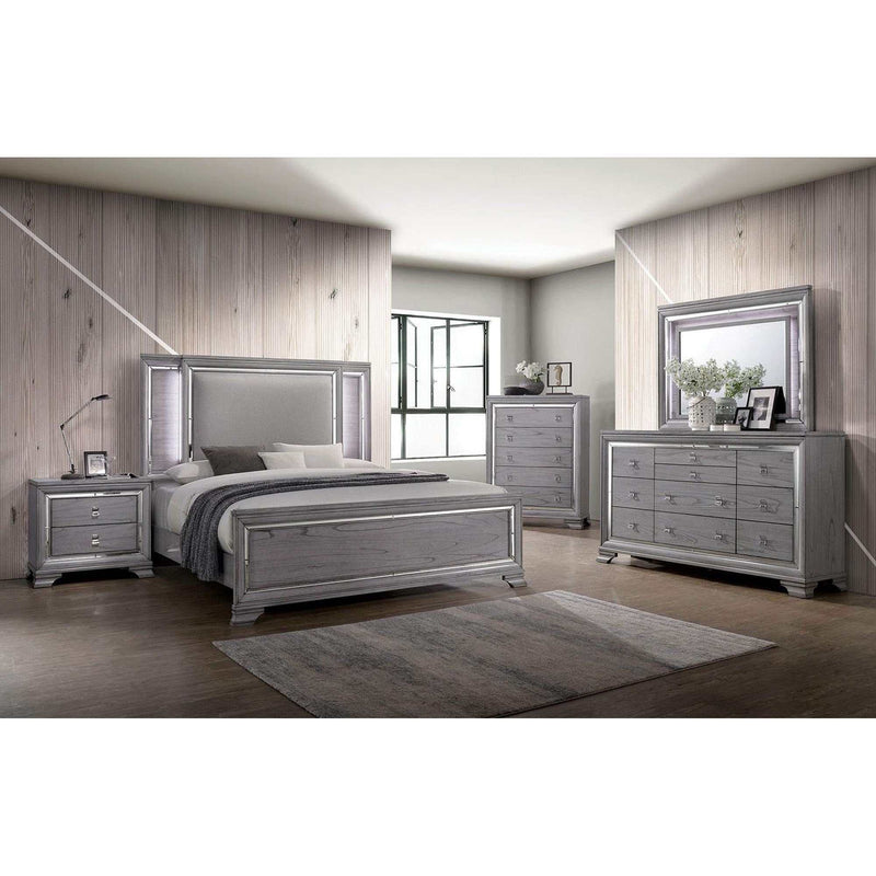 Alanis - Gray - 4pc E. King Bedroom Set w/ LED Light Trim - Ornate Home