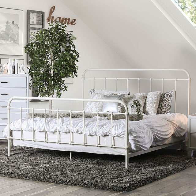 iria Vintage White Eastern King Bed - Ornate Home