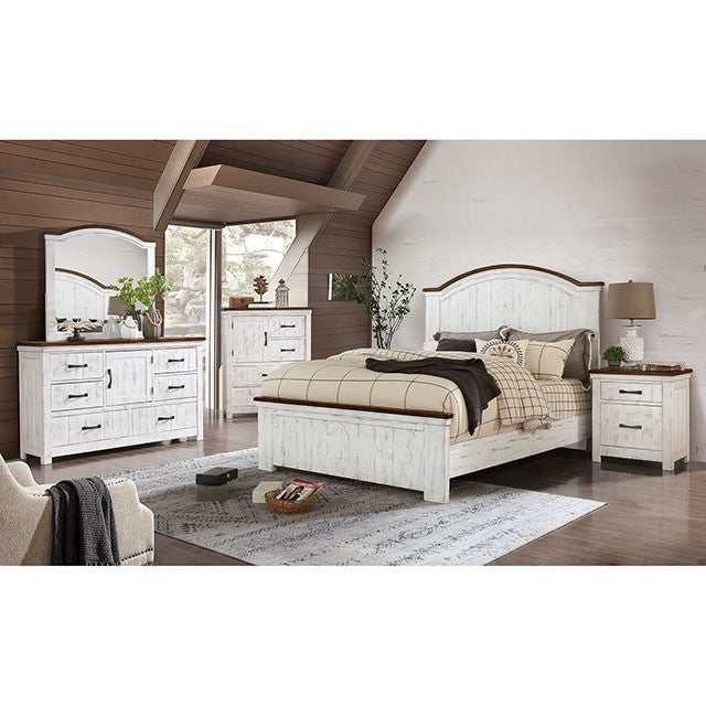 Alyson Distressed White/Walnut Eastern King Bed - Ornate Home