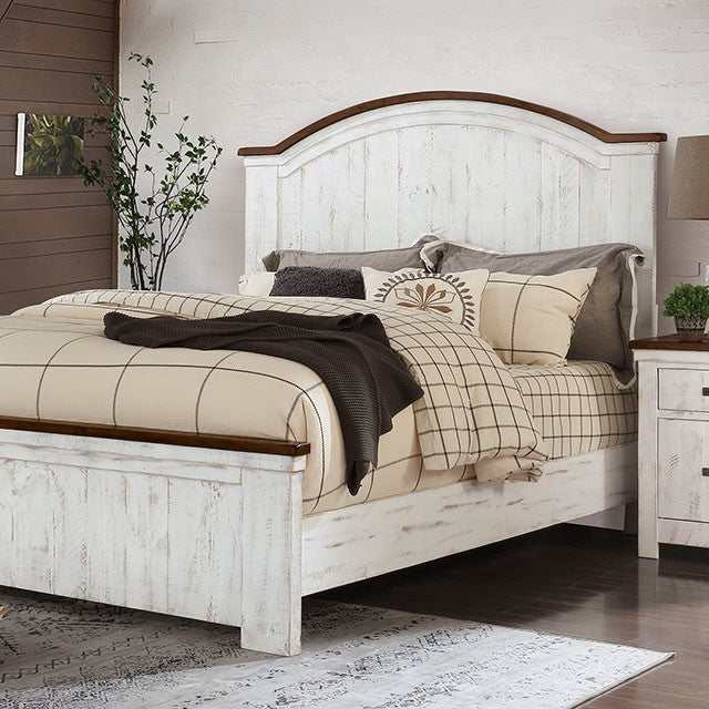 Alyson Distressed White/Walnut Eastern King Bed - Ornate Home