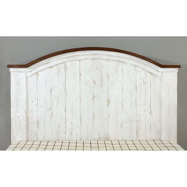 Alyson Distressed White/Walnut Eastern King Bed - Ornate Home