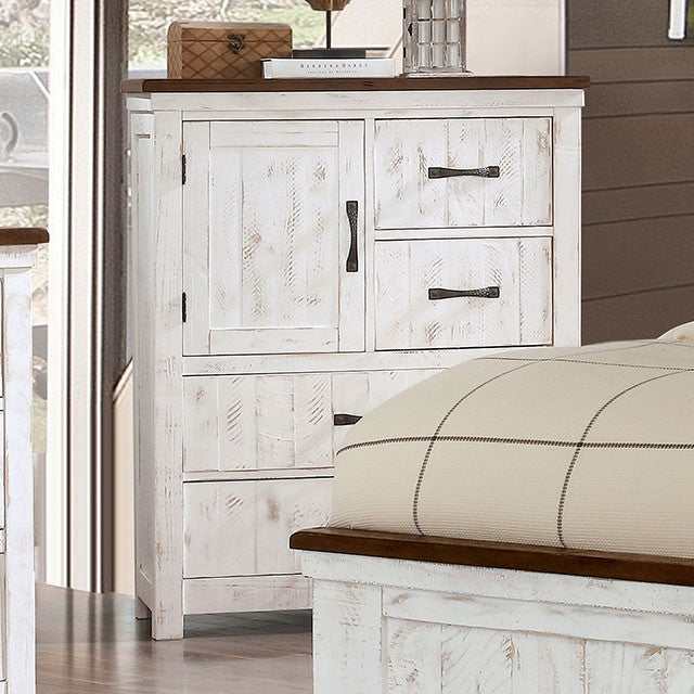 Alyson Distressed White/Walnut Chest - Ornate Home