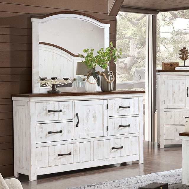 Alyson Distressed White/Walnut Dresser - Ornate Home