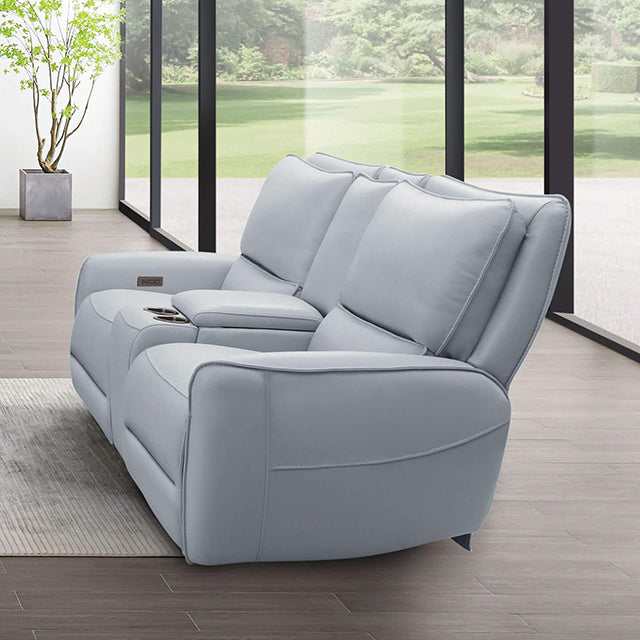 Phineas Pale Blue Power Loveseat - Ornate Home