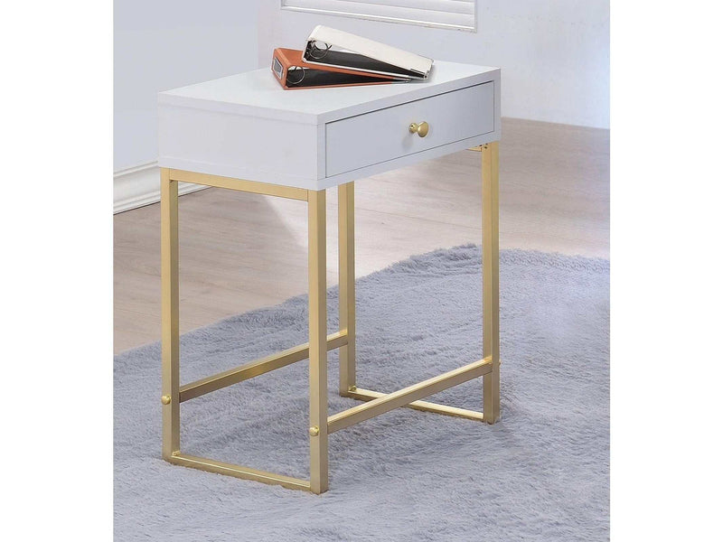 Coleen White & Brass Side Table - Ornate Home
