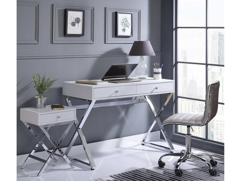 Coleen White & Chrome Desk - Ornate Home