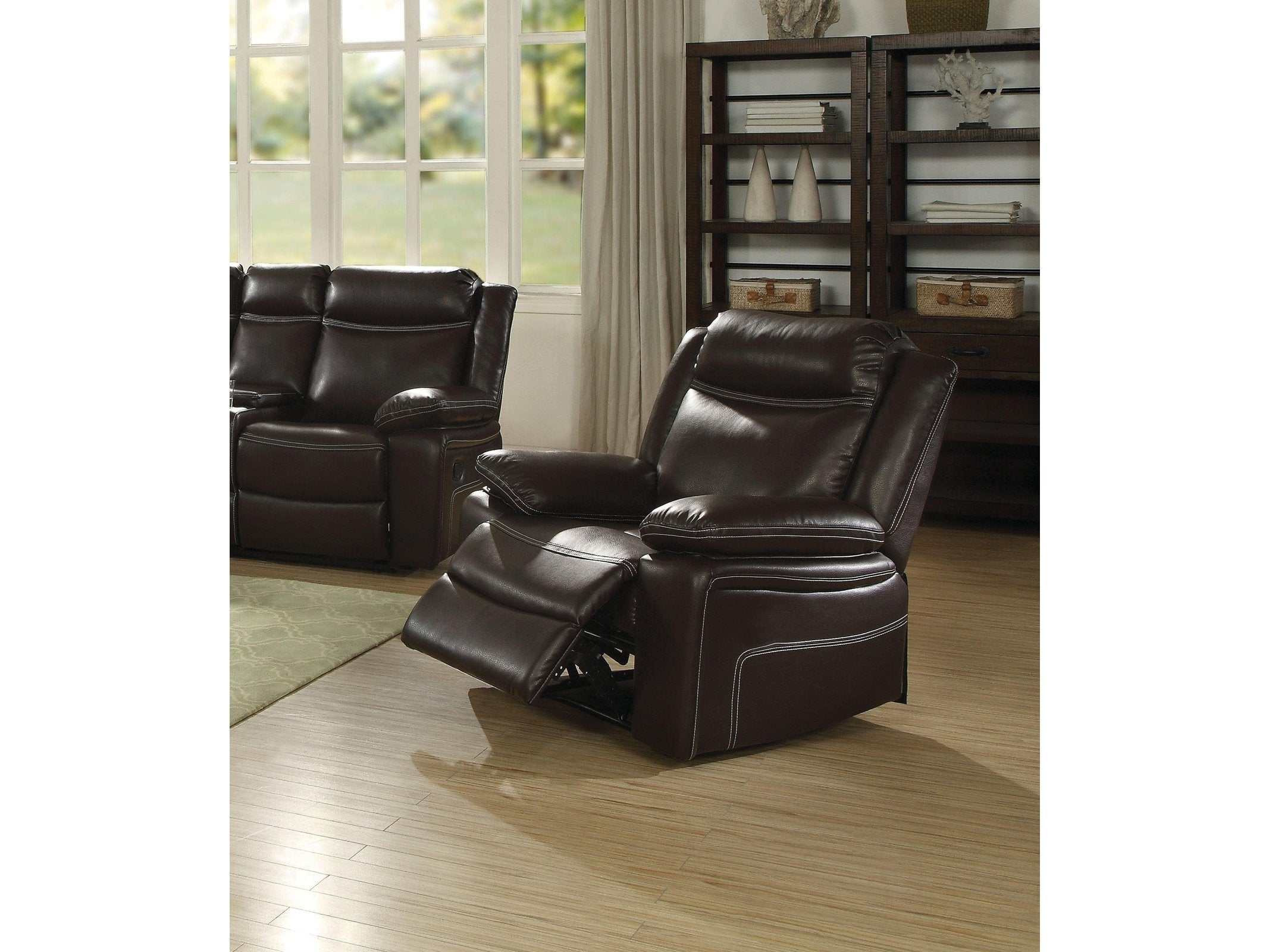 Corra Espresso PU Recliner (Motion) - Ornate Home