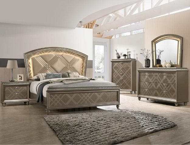 Cristal Gold LED King Panel Bed - Ornate Home