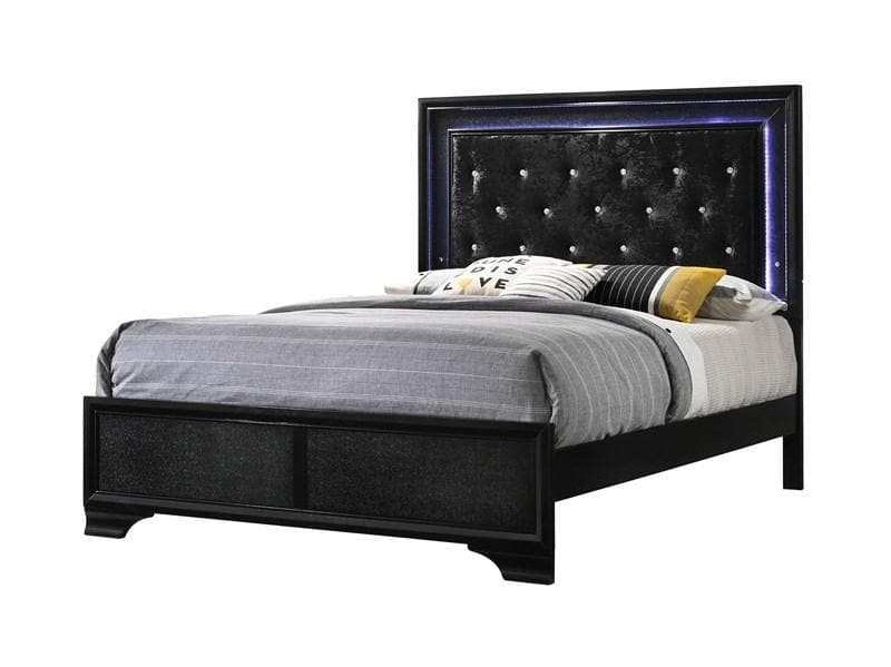 Micah Black Queen Panel Bed w/ LED HB - Ornate Home