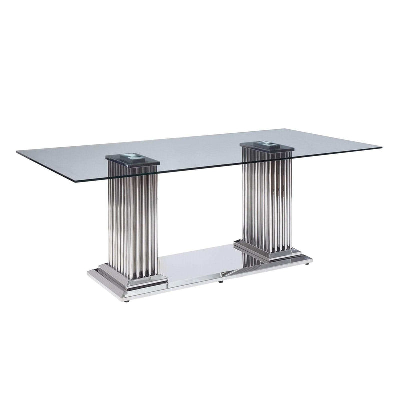 Cyrene Clear Tempered Glass & Stainless Steel Dining Table - Ornate Home