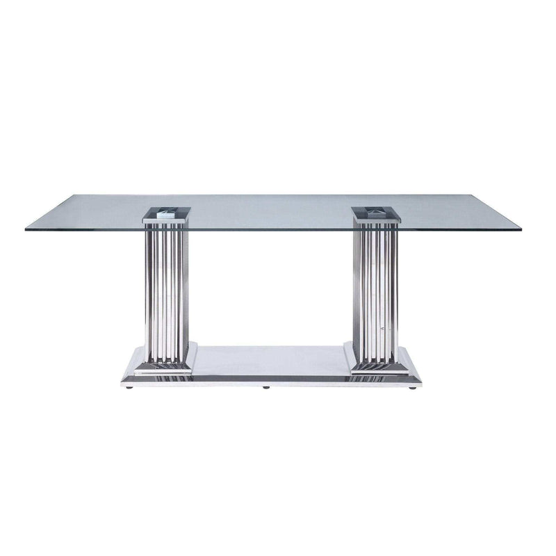 Cyrene Clear Tempered Glass & Stainless Steel Dining Table - Ornate Home
