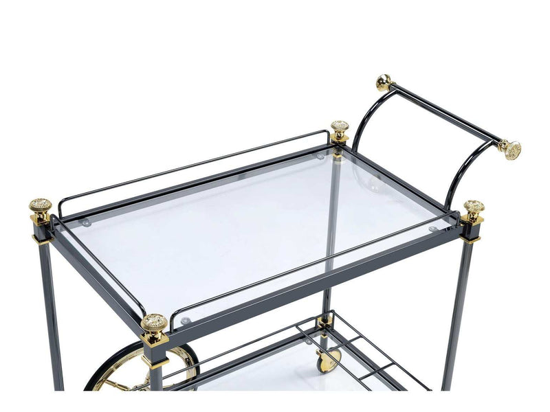 Cyrus Black/Gold & Clear Glass Serving Cart - Ornate Home