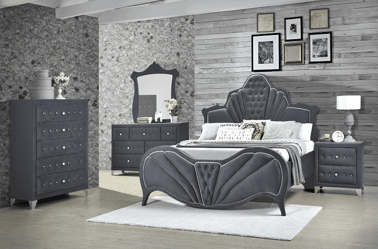Dante - Gray Velvet - Eastern King Bed - Ornate Home