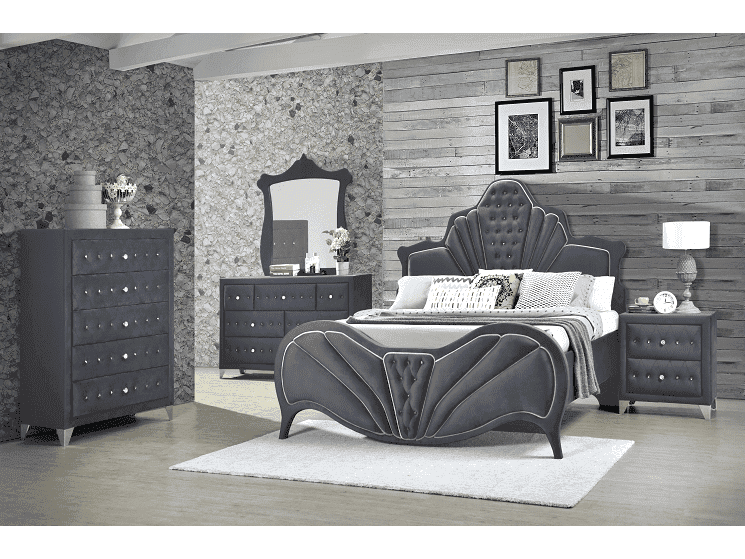 Dante Gray Velvet Queen Bed - Ornate Home