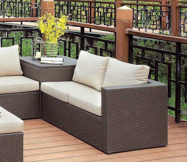 Davina Beige & Brown 6pc Outdoor Sectional Set - Ornate Home