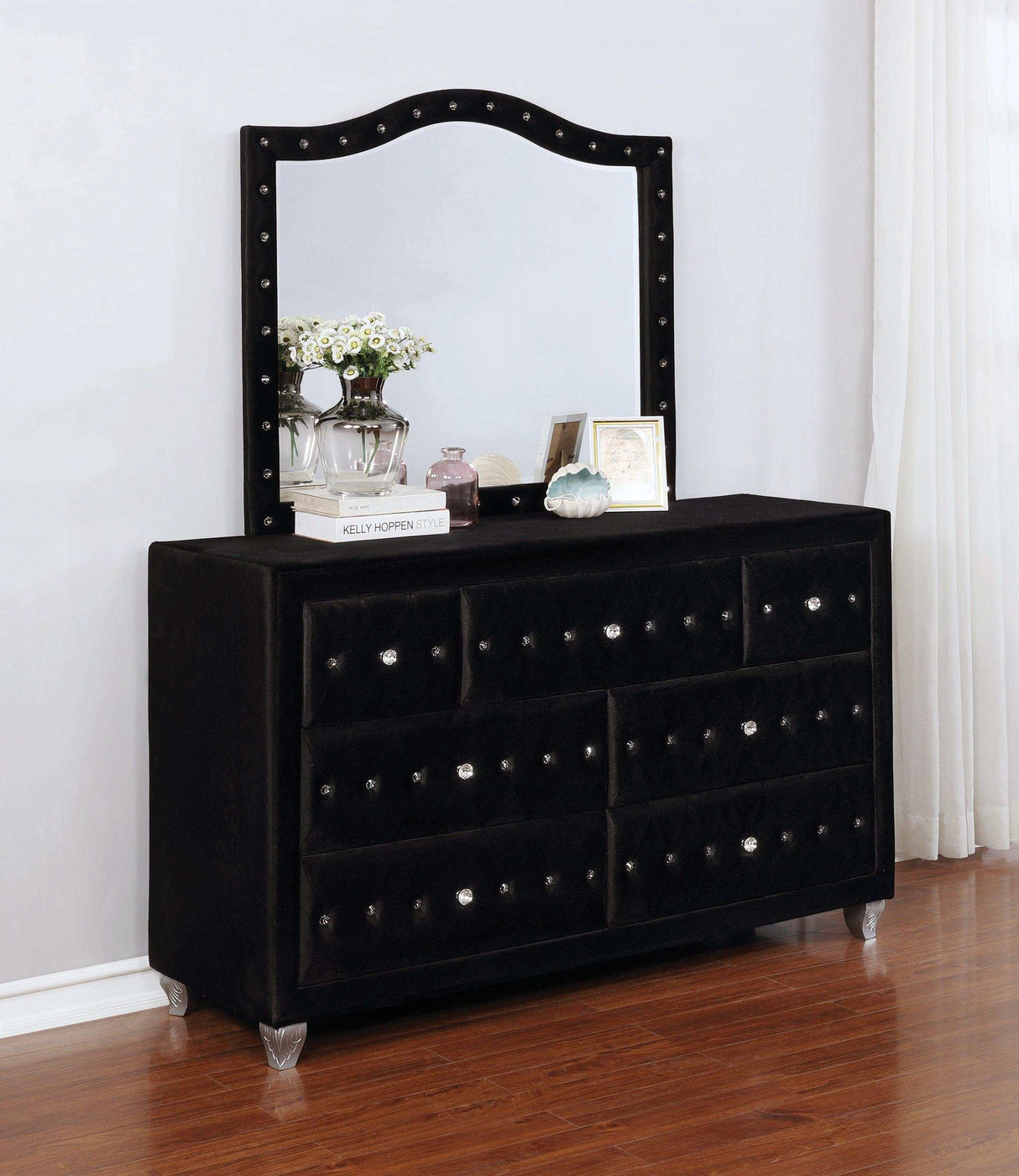 Deanna Black Velvet Dresser - Ornate Home