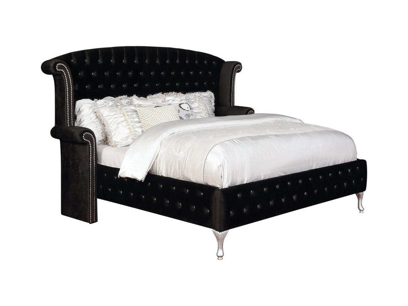 Deanna - Black Velvet - Queen Panel Bed - Ornate Home