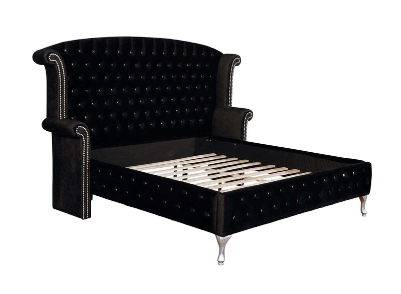 Deanna - Black Velvet - Queen Panel Bed - Ornate Home