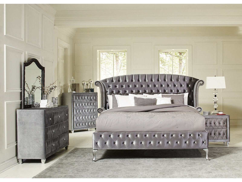 Deanna Grey Velvet 5pc Queen Bedroom Set - Ornate Home