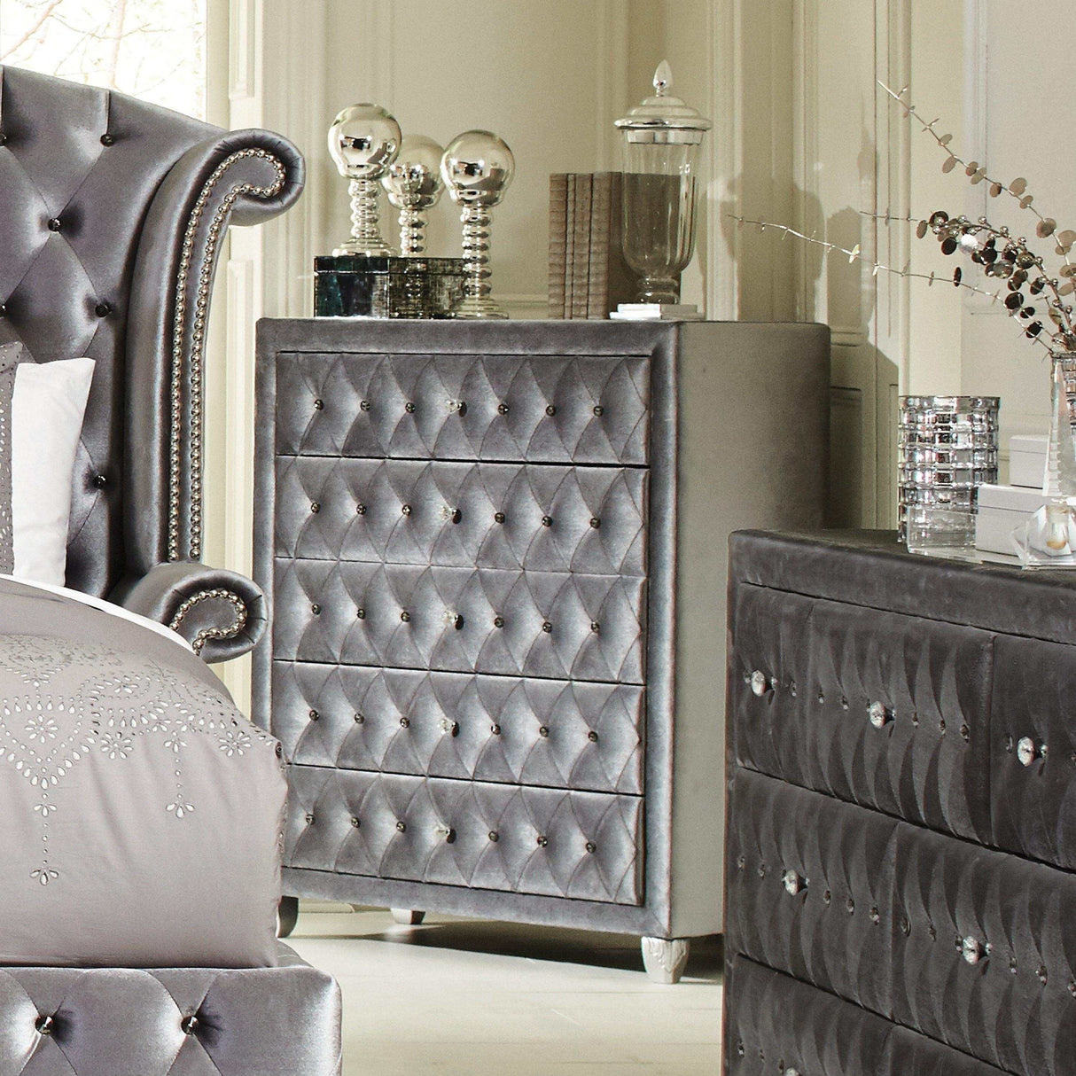 Deanna Grey Velvet Chest - Ornate Home