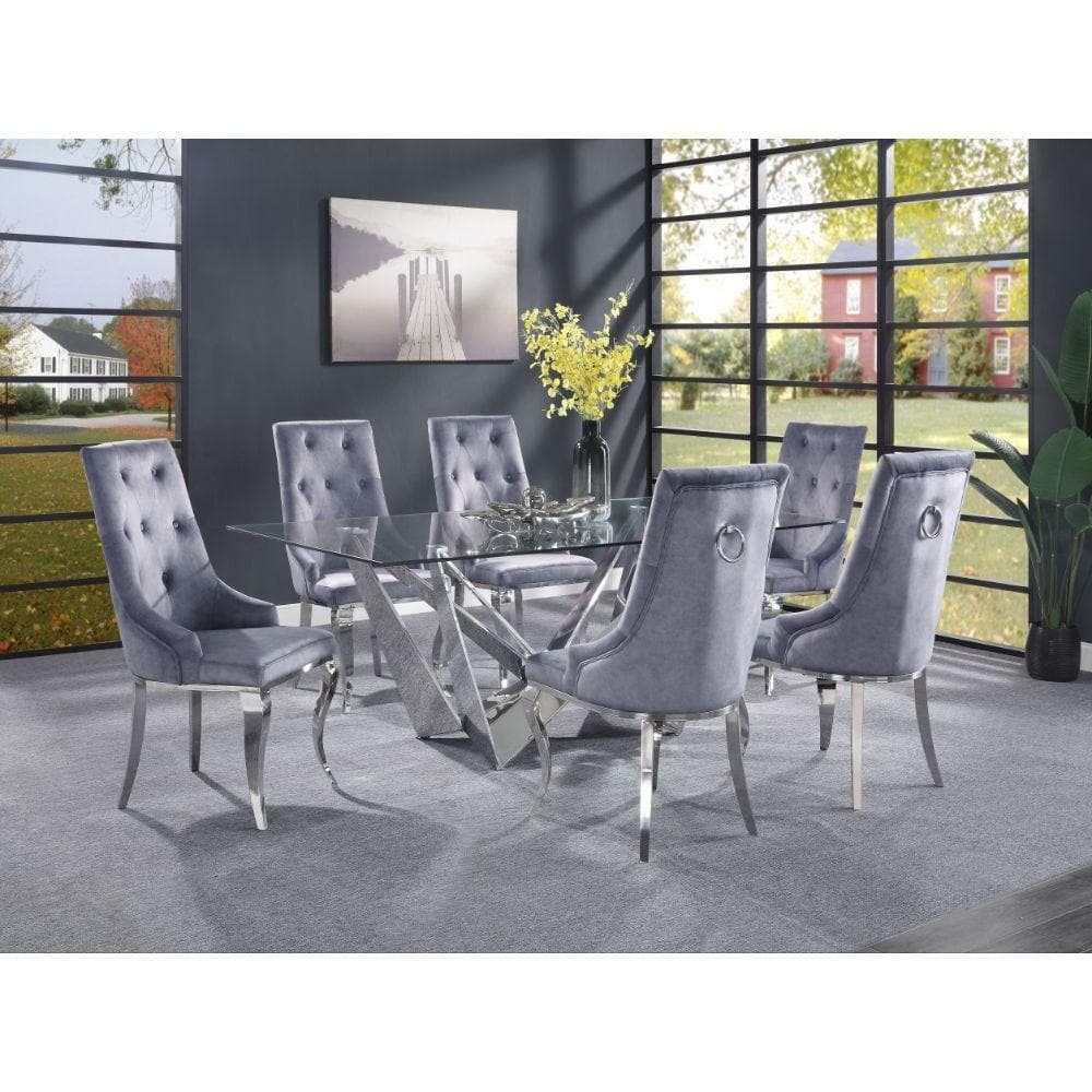 Dekel Clear Tempered Glass & Stainless Steel Dining Table - Ornate Home