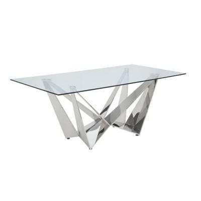 Dekel Clear Tempered Glass & Stainless Steel Dining Table - Ornate Home