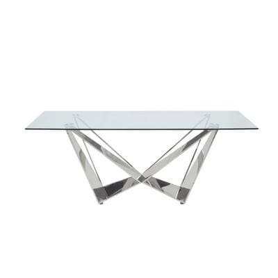 Dekel Clear Tempered Glass & Stainless Steel Dining Table - Ornate Home
