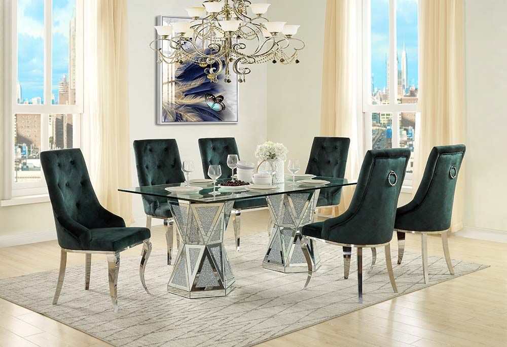 Noralie Glam Dining Table Hourglass Shape Double Base hexagon - Ornate Home