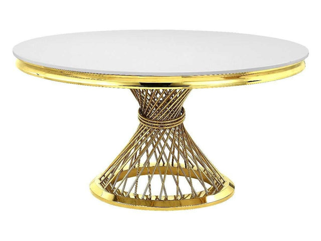 Fallon Faux Marble Top & Mirrored Gold Finish Round Dining Table - Ornate Home