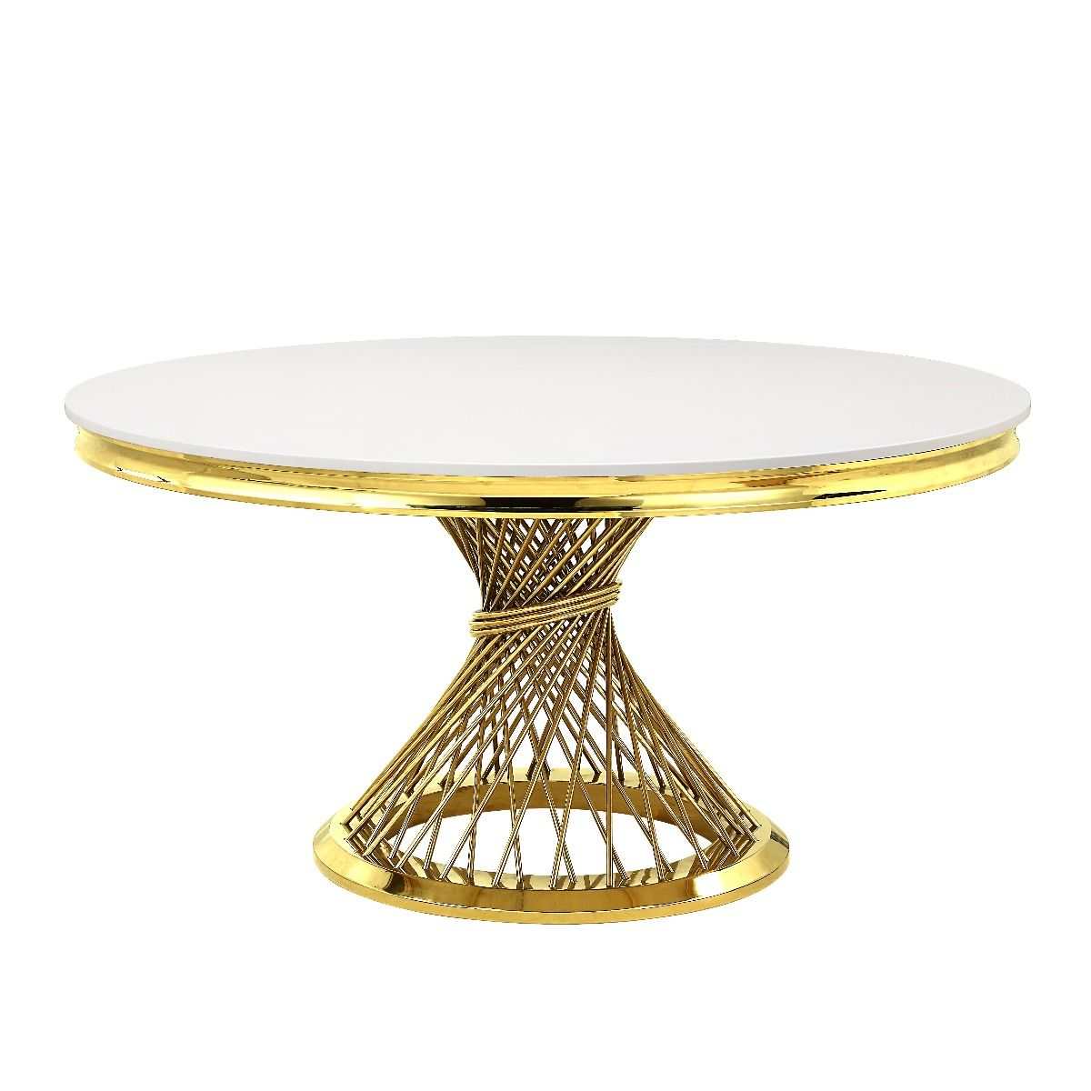 Fallon Faux Marble Top & Mirrored Gold Finish Round Dining Table - Ornate Home