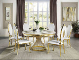 Fallon Faux Marble Top & Mirrored Gold Finish Round Dining Table - Ornate Home