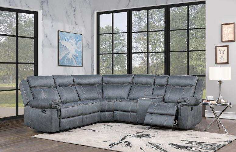 Dollum Two-Tone Manual Recliner Sectional Sofa w/Console - Ornate Home
