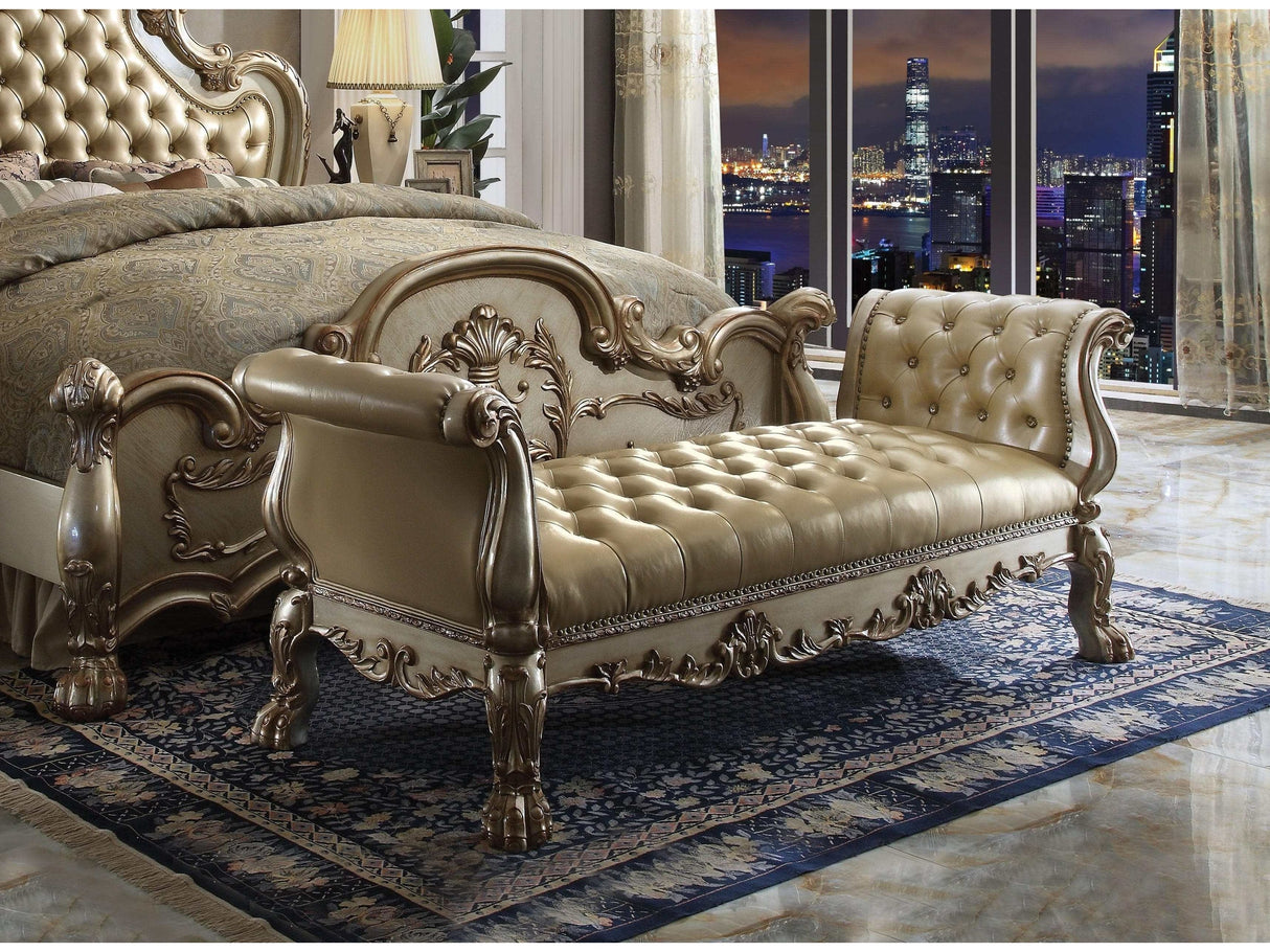 Dresden Bone PU & Gold Patina Bench - Ornate Home