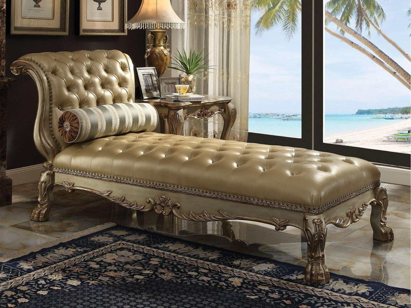 Dresden Bone PU & Gold Patina Chaise & Pillow - Ornate Home