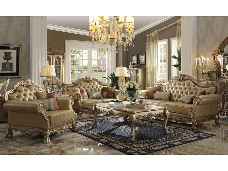 Dresden Bone PU & Gold Patina Sofa w/4 Pillows - Ornate Home