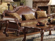 Dresden Brown PU & Chenille, Cherry Oak Sofa w/3 Pillows - Ornate Home