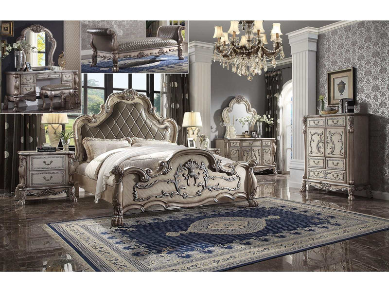 Dresden Vintage Bone White & PU California King Bed - Ornate Home
