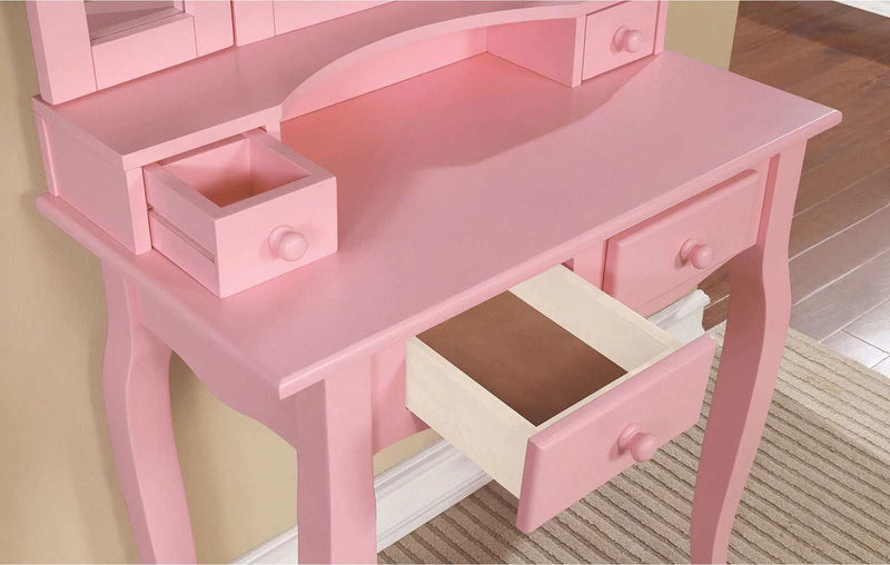 Janelle Pink Vanity Set w/ Stool - Ornate Home