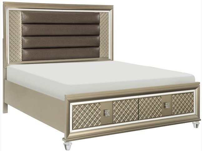 Loudon Champagne Platform Bed Frame w/ HB LED & FB Storage - Ornate Home